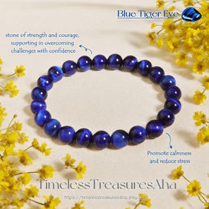 Dark Blue Tiger's Eye Bracelet | 8mm Gemstone Round Bead Stretch Bracelet | Healing Energy Crystal Bracelet | Women Friendship Blue Bracelet