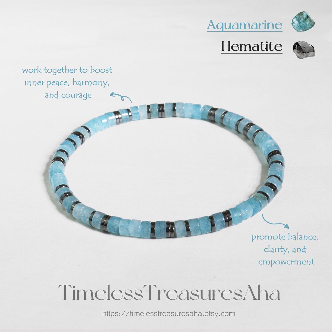 Aquamarine Hematite Stretch Beads Bracelet