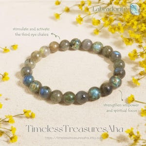 Natural Labradorite Bracelet | 8mm Gemstone Round Beads Stretch Bracelet | Healing Balance Chakra Energy Crystal Bracelet | Mother&#39;s Day