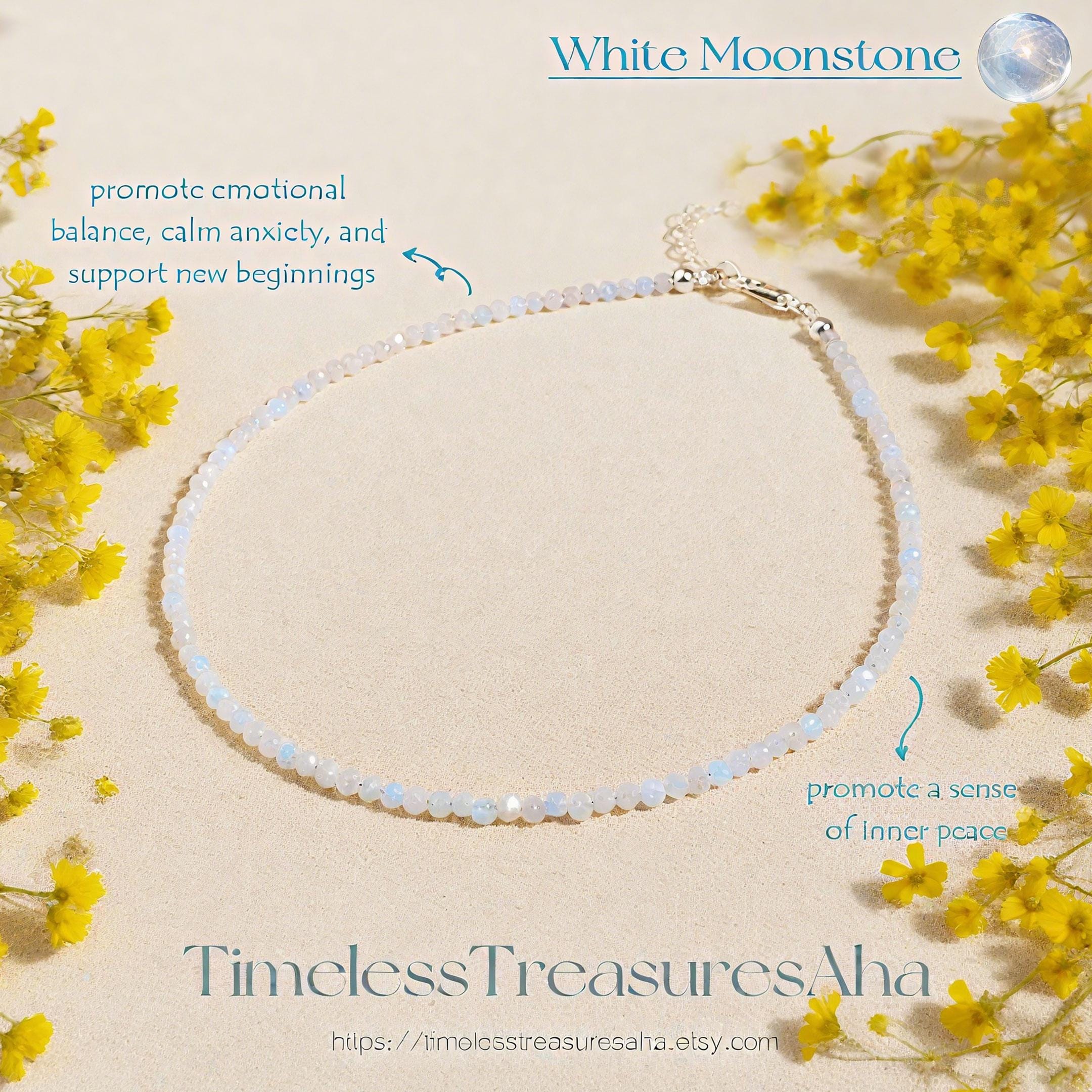 Weißes Mondstein Fußkettchen Damen High Blue Flash Perlen 2 mm | Heilung beruhigendes Fußkettchen | Zierliches Minimalist Sommer Strand Boho Style Fußkettchen Geschenk