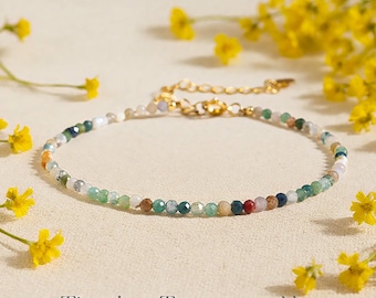 Minimalist Dainty Crystal Women Bracelet - Tiny Beads Birthstone Bracelet - Green Crystal Stacking Bracelet - Turquoise Emerald Jasper Beads