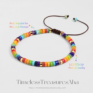 Pride Armband für Männer und Frauen - LGBTQ CSD Festival Schmuck - Schwul Lesben Bisexuell Bi Transgender - Handgemacht Boho Style - Regenbogen