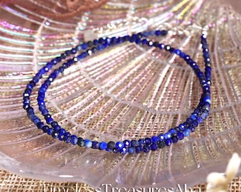Genuine Lapis Lazuli Crystal Choker Necklace / 2mm Faceted Beads Blue Gemstone Stunning Boho Style Summer Necklace for Women / Gift for her