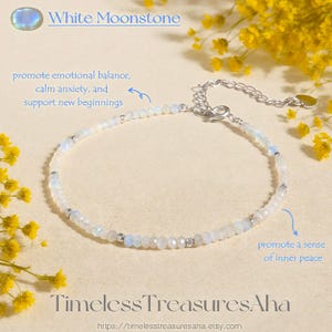 White Moonstone 2mm Beads Bracelet | Healing Calming Bracelet| Dainty Minimalist Women Crystal Gemstone Bracelet | Stone of New Beginnings