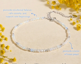White Moonstone 3mm Beads Bracelet | Healing Calming Bracelet| Dainty Minimalist Women Crystal Gemstone Bracelet | Stone of New Beginnings