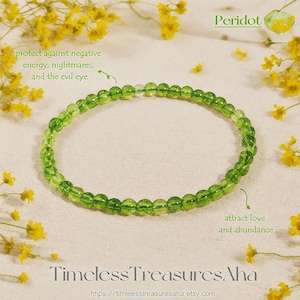 Natural Peridot Bracelet | 4mm Green Crystal Energy Beads Stretch Bracelet for Stacking | Healing Balance Spiritual Bracelet | Gift for her