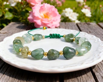 Raw Moss Agate Bracelet | Green Agate Crystal Stone Bracelet for Stacking | Healing Calming Anxiety Relief Bracelet | Christmas Gift