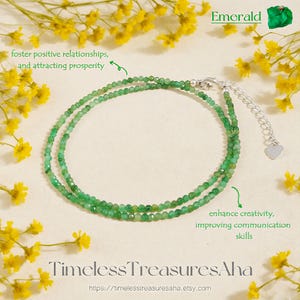 Green Emerald Minimalist Choker Necklace / 2mm Faceted Subtle Beads Crystal Gemstone Stunning Necklace for Women / Gift for her