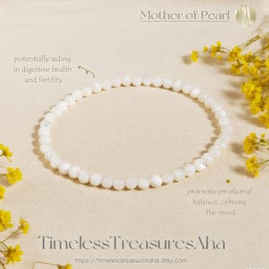 Mother of Pearl Bracelet | 4mm Tiny Crystal Beads Elegant Pearl Bracelet for Women | Healing Calming Inner Peace Bracelet