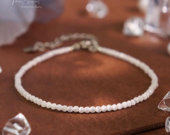 Selenite 2mm Small Beads Crystal Bracelet | Healing Protection Selenite Gemstone Bracelet | Dainty Bracelet for Stacking | Gift for Women