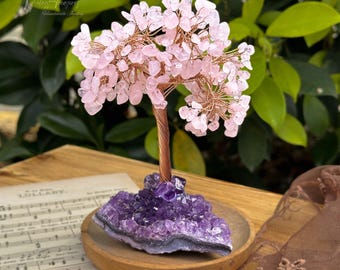 Kristallen boom rozenkwarts levensboom met amethist basis | Amethistboom, Rozenkwartsboom | Decorornament Cadeaucollectie | Hoogte: 5 IN