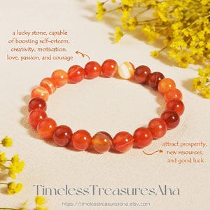 AA Grade Carnelian Bracelet | 8mm Round Beads Stretch Bracelet for Stacking | Healing Calming Courage Bracelet | Stone of Luck