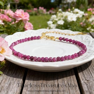 Ruby Bracelet | Healing Balance Calming Infused Reiki Bracelet | 3mm Small Beads Dainty Minimalist Elegant Bracelet | July Birthstone