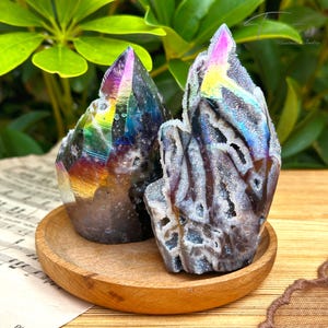 200-250g Aura Angel sfalerit kristallklusterbit - Aura Geode Crystal Tower - Kristallprydnadssamling gåva - Häxaltare dekor