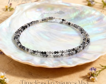 Black Tourmaline Rutilated Quartz Necklace for Women / Stunning Boho Style Choker / Stacking Bohemian Healing Necklace