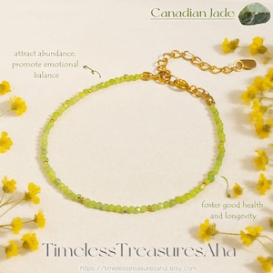 Natural Canadian Green Jade Bracelet / Healing Calming Bracelet / Dainty Minimalist Elegant Women Bracelet / Gift for her women