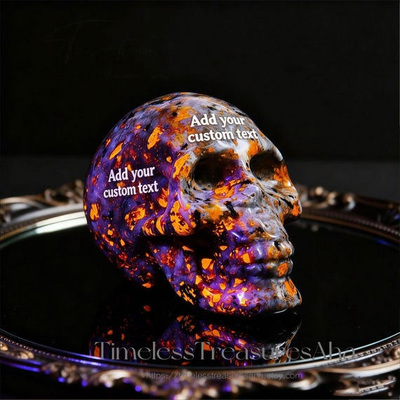 Personalized 2" Natural Yooperlite Skull, Hand Carved Fluorescent Crystal ,UV Glowing Yooperlite Stone, Crystal Ornament, Skull Statue