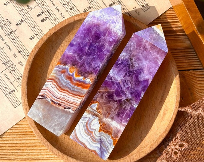 Personalized Amethyst Lace Agate Crystal Point Tower- Healing Chakra Witchy Crystal Obelisk- ' AA ' Grade Jewelry