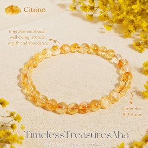 Natürliche Citrin Armband | 6 mm Kristallperlen Stretch Armband zum Stapeln | Heilstein Armband für Fruchtbarkeit | Geschenk für sie