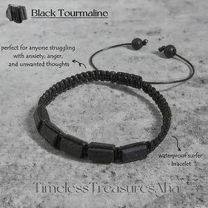 Rough Raw Black Tourmaline Leather Cord Bracelet | Waterproof Surfer Bracelet for Women Men | Healing Protection Strength Bracelet