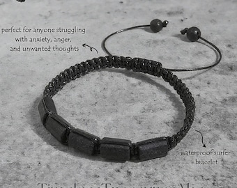 Rough Raw Black Tourmaline Leather Cord Bracelet | Waterproof Surfer Bracelet for Women Men | Healing Protection Strength Bracelet