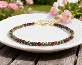 Bloodstone Jasper Crystal Gemstone Bracelet | Healing Inner Peace Balance Bracelet | Dainty Minimalist Women Bracelet | March Birthstone