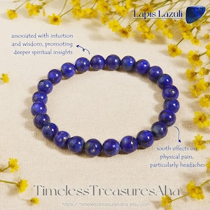 Natural Real Lapis Lazuli Bracelet | 8mm Beads Stretch Stacking Bracelet | Healing Inner Peace Bracelet | Blue Women Friendship Bracelet