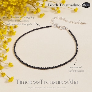 Black Tourmaline Anklet 2mm Subtle Stunning Beads Women| Healing Strength Anklet | Dainty Minimalist Summer Beach Boho Style Anklet Gift