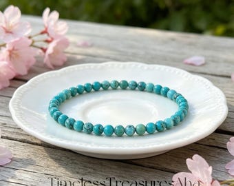 Natural Turquoise 4mm Beaded Bracelet | Protection Healing Crystal for Women Men