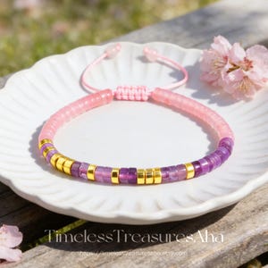 Handgemachte Morse-Code Armband Rosenquarz Immer meine Mutter | Versteckte Nachricht Schmuck | Minimalistisches Geschenk für Mama zum Muttertag, Geburtstag