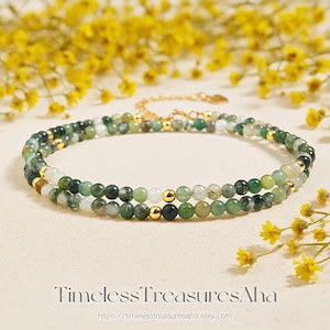 High Quality Moss Agate Choker Necklace / Stunning Green Crystal Beads Minimalist Women / 15in Size, More Custom size / Summer Jewelry