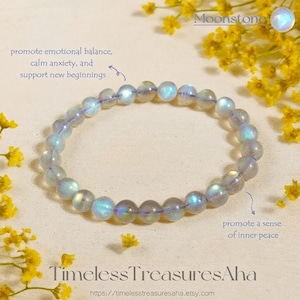 Natural Moonstone Bracelet | 6mm Round Crystal Beads, Stretch Fit