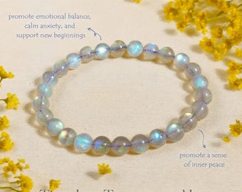 Natürliche Mondstein Armband | 6 mm runde Kristallperlen, Stretch Fit