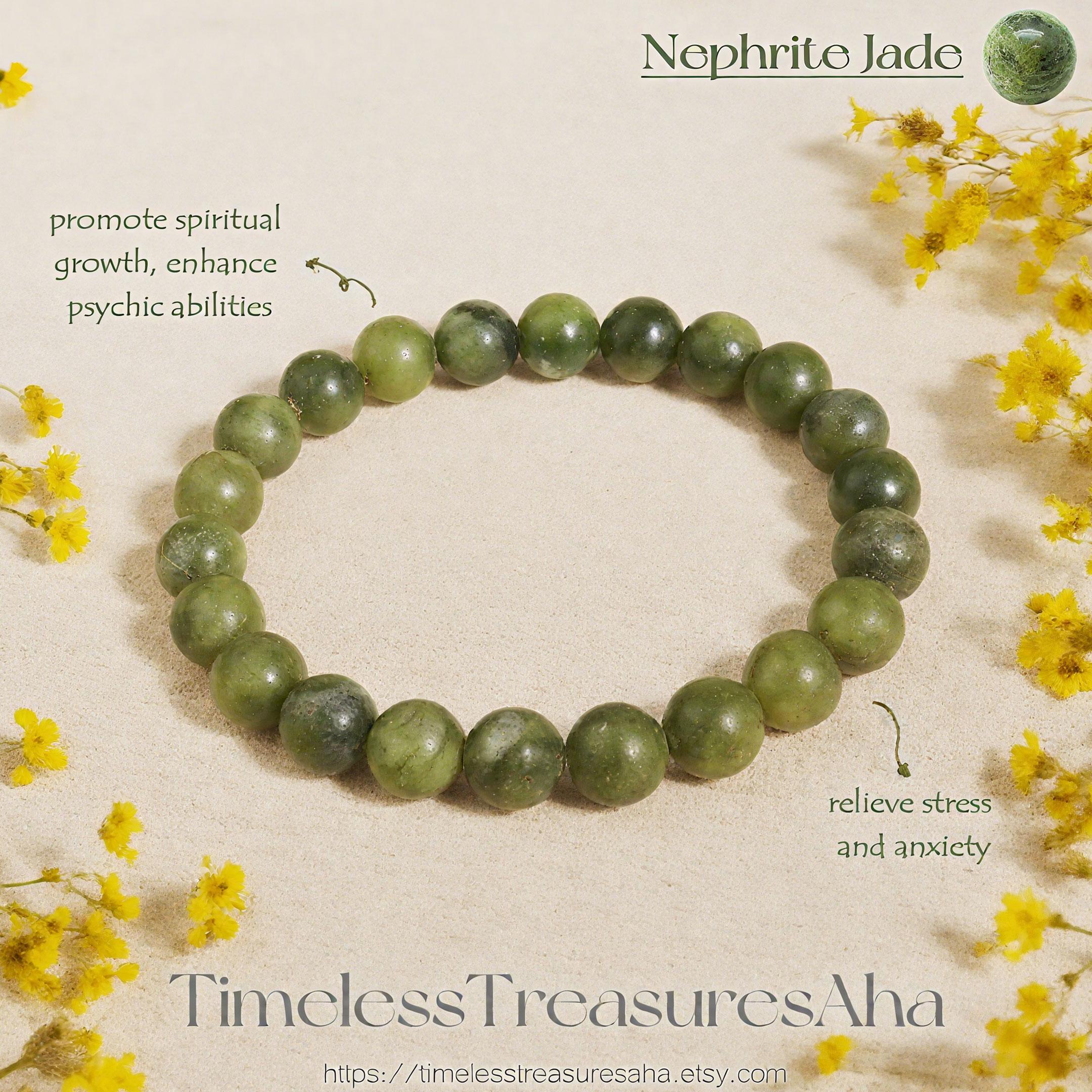Armband Aus Echter Nephrit-Jade - 8 Mm Runde Perlen, Heilstein, Handgemacht