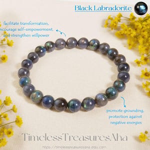 Black Labradorite Blue Cat Eye Flash Bracelet | 7mm Beads Stretch Bracelet for Stacking | Healing Protection Balance Jewelry | Gift for her