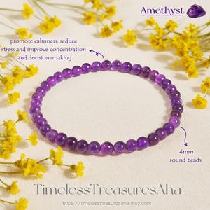 A Grade Amethyst Bracelet | 4mm Round Beads Stretch Bracelet for Stacking | Healing Protection Inner Peace Bracelet | February Birthstone