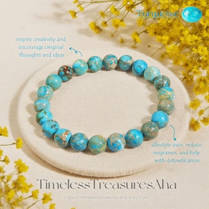 Natural Turquoise Bracelet | Blue Crystal 8mm Round Beaded Stretch Bracelet for Stacking | Healing Protection Calming Bracelet |Gift for her