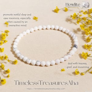 Howlite Bracelet | White Stone 4mm Bead Stretch Bracelet for Stacking | Healing Protection Inner Peace Bracelet | Gift for her
