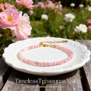 Natural Pink Opal Bracelet | Healing Calming Compassion Bracelet | Dainty Minimalist Crystal Gemstone Bracelet Gift