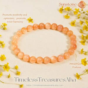 Sunstone Bracelet | 6mm Beads Raw Sunstone Stretch Bracelet | Healing Inner Peace Bracelet | Gemstone Bracelet Gift