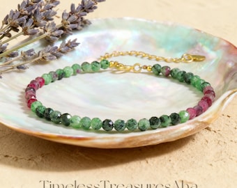 Ruby in Zoisite Bracelet | Healing Balance Calming Bracelet | Dainty Minimalist 3mm Ruby Zoisite Faceted Beads for Stacking