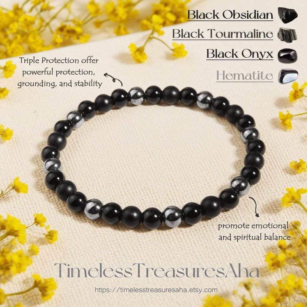 Black Tourmaline Healing Bracelet For Men - Natural Stone Anti-Anxiety Jewelry Gift