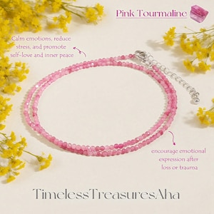 High Quality Pink Tourmaline Minimalist Dainty Choker Women Necklace / 2mm Beads Crystal Stunning Necklace Jewelry / Gift for her