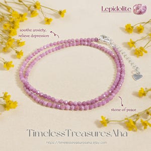 High Quality Lepidolite Choker Necklace / Stunning Purple Crystal Beads Minimalist Necklace / 15in Size, More Custom size / Summer Jewelry