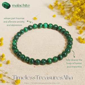 Natural Malachite Bracelet | 6mm Crystal Gemstone Beads Stretch Bracelet for Stacking | Healing Anxiety Relief Bracelet | Gift for her