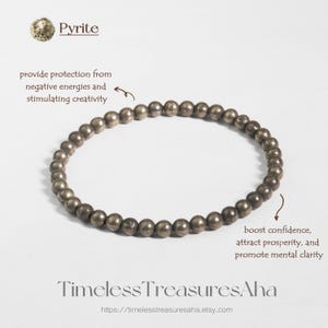 Pulsera de pirita / Pulsera elástica de cuentas de piedras preciosas de cristal de 4 mm para apilar / Pulsera de protección y fuerza curativa / Piedra de confianza