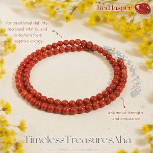 Genuine Red Jasper High Quality Choker Necklace / 3mm Round Beads Crystal Gemstone Summer Necklace for Women / 15in, more custom size