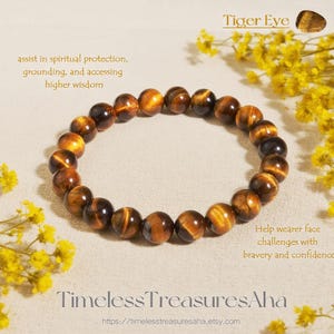 Natural Tiger Eye Bracelet | 8mm Gemstone Beads Stretch Stacking Bracelet | Healing Protection Strength Bracelet | Stone of Protection