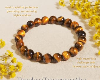 Natural Tiger Eye Bracelet | 8mm Gemstone Beads Stretch Stacking Bracelet | Healing Protection Strength Bracelet | Stone of Protection