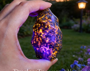 Piedra de llama de yooperlita natural pulida a mano / Cristal de sodalita reactivo a los rayos UV